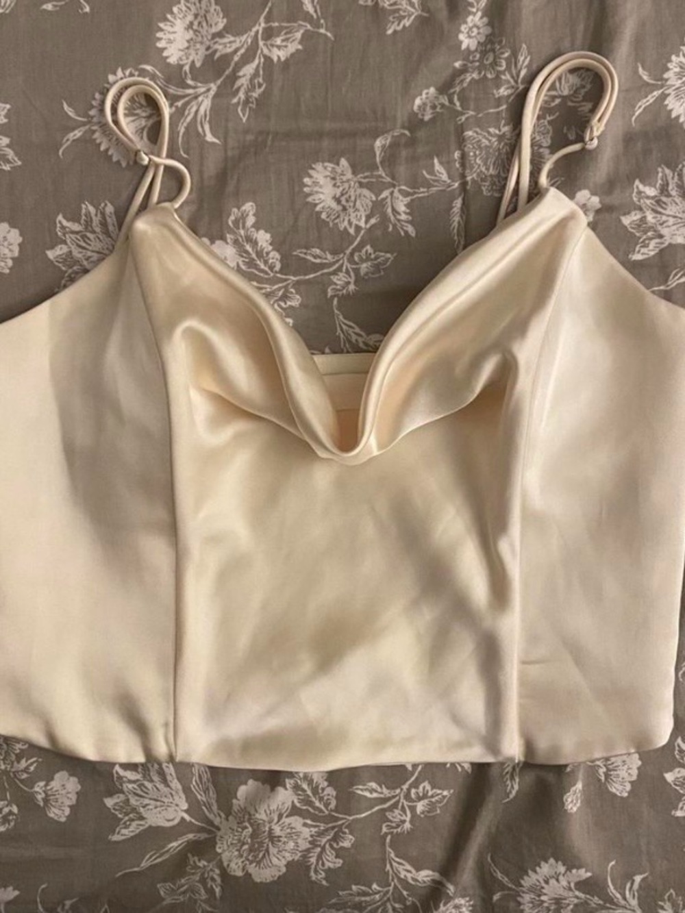 Zara Cream Satin Cowl Crop Top